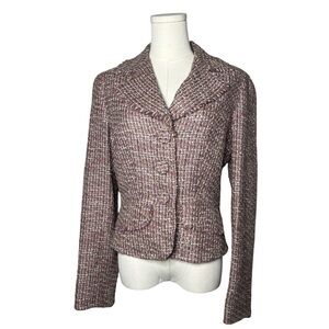 Vintage Bebe Lavender Purple Tweed Fringe Trim Blazer Jacket Preppy Academia